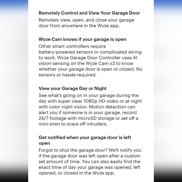Wyze Garage Door Controller -Wyze Cam v3 Video Recording 24/7 - Picture 12 of 16